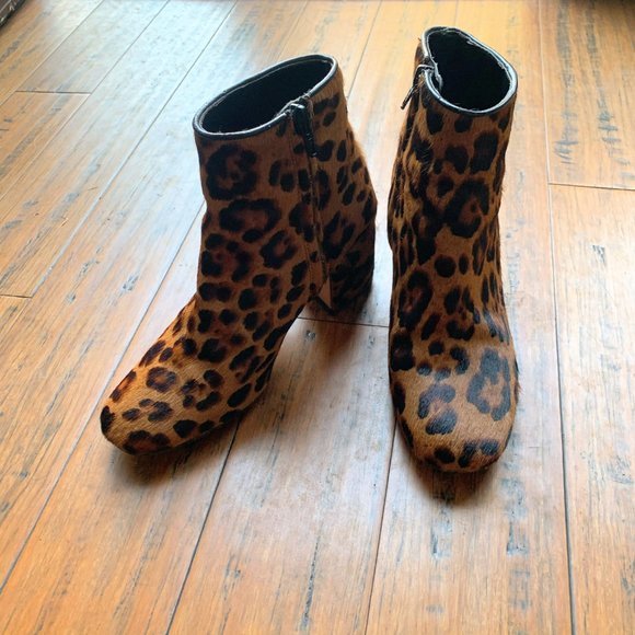 Zara Pony Hair Leopard Print Ankle Boots Leather - Picture 2 of 5